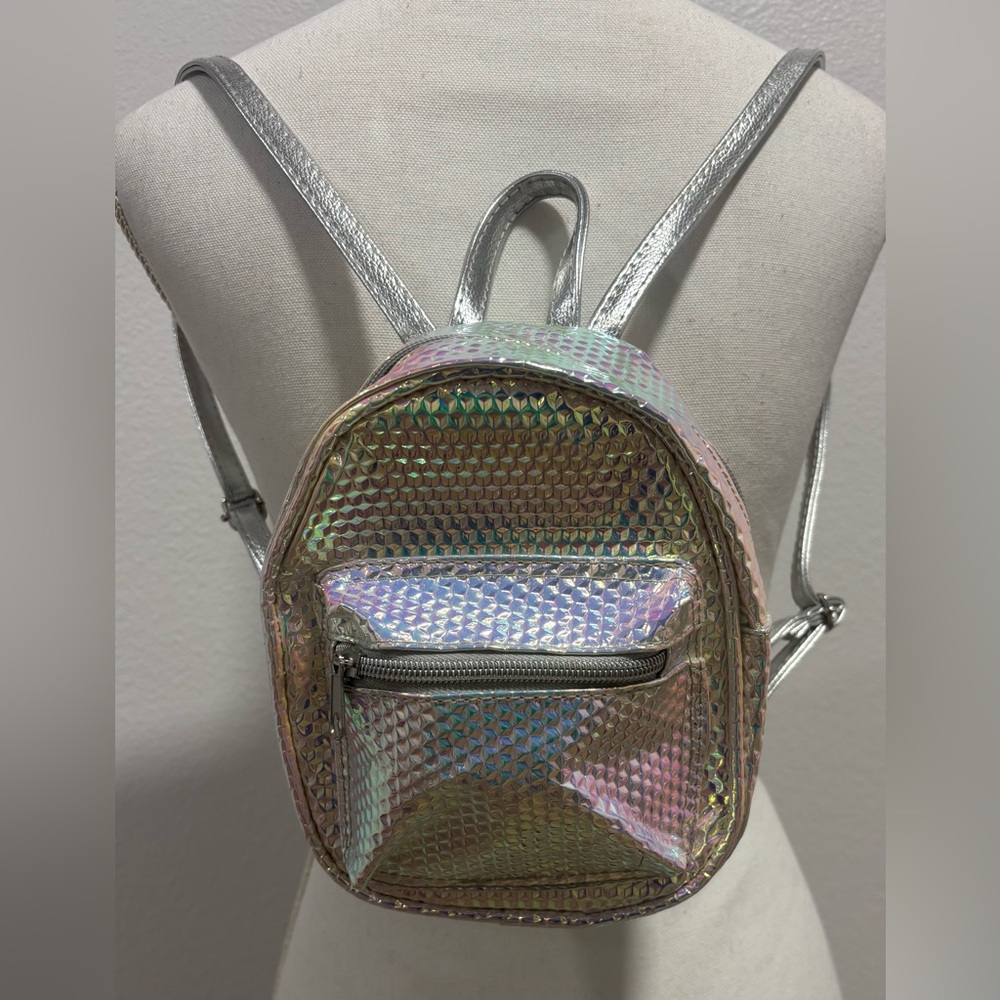 Holographic Iridescent Silver Mini Backpack